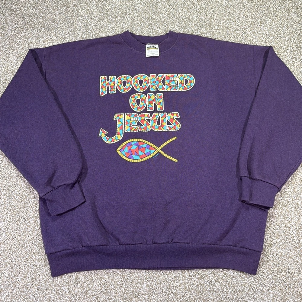 Vintage Hooked On Jesus Sweatshirt 90e Tultex Size XL